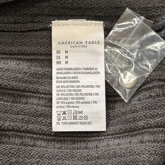 American Eagle Weekend Sweater Polo‎ Men M Grey Textured Short Sleeve - Picture 8 of 8